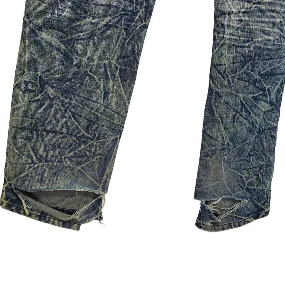 Brooklyn Xpress | 32x32 Trashed Distressed Slim Straight Leg Jeans Grunge - Picture 5 of 9